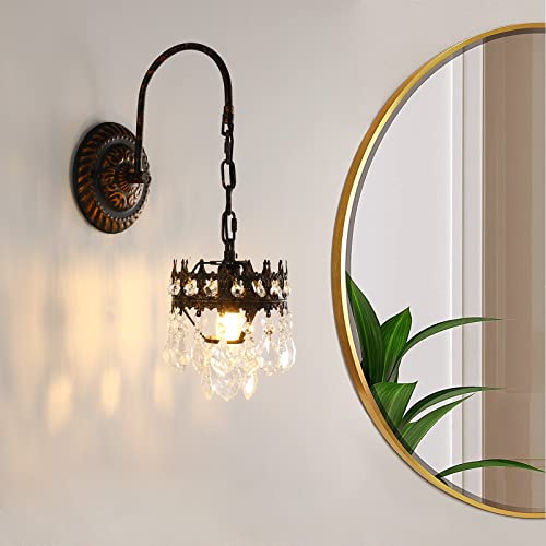 Haixiang Modern Crystal Wall Sconces Lighting Oil-Rubbed Bronze Wall Light Hallway Wall Lamp For Living Room Bedroom Bathroom Vanity Lighting Fixtures Mid-Century Modern Over Mirror Lighting Fixture #TOP22