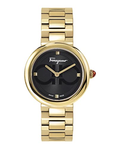 Ferragamo Ferragamo Chic Collection Luxury Womens Watch Timepieces with a Gold Bracelet and Case Featuring a Black Dial