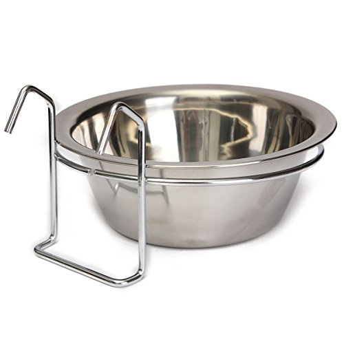 Yosoo Wasser-Schüssel mit Edelstahl-Haken zum Füttern von Haustieren, Hase, Vogel, Katze, Hund, Welpe, für Lebensmittel, geeignet für Hundekäfig, mit Klemmhalterung
