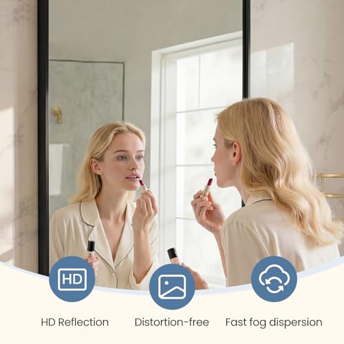 Image of NEWBULIG 20X28 Inch Bathroom Mirror, Rectangle Wall Mirror with Rounded Corners, Black Vanity Mirrors for Bathroom Sink with Metal Frame for Bedroom, Entryway, Hangs Horizontally or Vertically