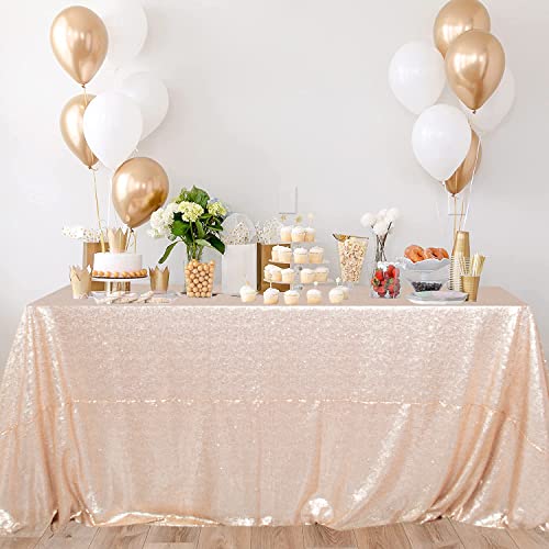 ShiDianYi Rectangle Tablecloth Champagne Sequin Tablecloth 90x132-Inch Sequined Table Cover Overlay for 6FT Table Champagne Blush Sequin Tablecloths Glitter Tablecloth for Party/Wedding/Baby Shower by ShiDianYi - Used condition - US$40.82