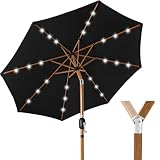 Best Choice Products 10ft Solar Market Patio Umbrella w/Woodgrain Pattern Pole, LED Lights, Tilt & Crank - Outdoor Sun Shade for Backyard Table, Deck, Poolside - Black