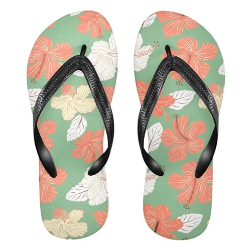 Hibiscus Flower Orange Flip Flops for Beach Thong Sandals Anti-slip Lightweight Shower Shoes for Summer Swim Travel
