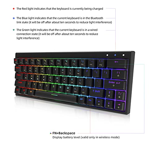 Ractous Rtk63B 60% Wireless Mechanical Gaming Keyboard,Rgb Blacklit Pbt Keycaps Type-C 63Keys Bluetooth5.1/Wireless/Wried Gaming Keyboard For Pc/Mac Gamers,Hot-Swap Optical Brown Switch-Black #TOP2