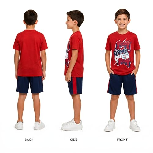 Image of Pro Athlete Active Boys Short Sets - 2 Piece Performance Crewneck Short Sleeve T-Shirt and Shorts Boys Athletic Sets (8-16)