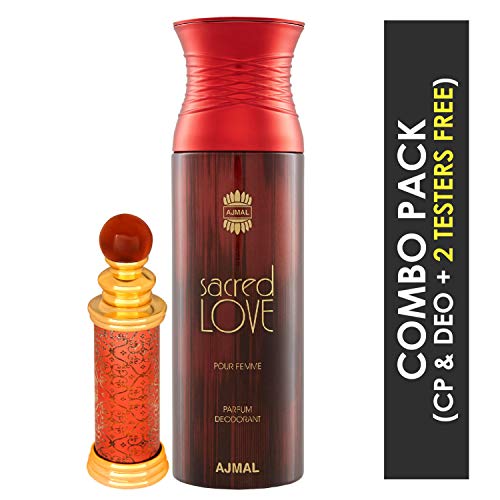 Ajmal Classic Oud Concentrated Perfume Oil Woody Oudh Alcohol-free Attar 10ml for Unisex and Sacred Love Deodorant Floral Musky Fragrance 200ml for Women - Image 2