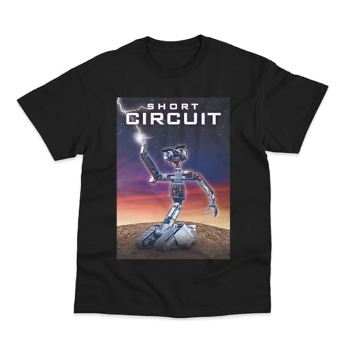 Image of Postees Short Circuit Movie Poster Inspired Direct to Garment Printed Cotton T-Shirt Black XXL