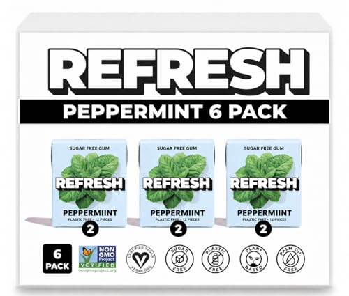 Image of Refresh Plant Based Gum, Sugar Free, Xylitol, 12 Pcs, 6 Pack (Peppermint)
