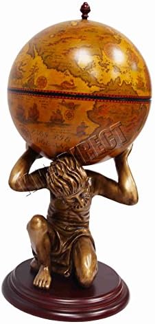 WestWood Vintage Globe Shaped MiniBar Atlas Holding Wine Drinks Beverage Cabinet Host Glasses Bottles Old World Map Antique Look Home Storage Rack 420MM Brown