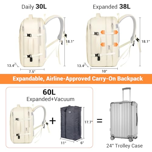 Vacuum Seal Backpack for Travel with Pump, 60L Expandable Backpack with Detachable Vacuum Compression Bag Carry On Large Travel Bag for Airline Laptop Backpack with Shoe Compartment4