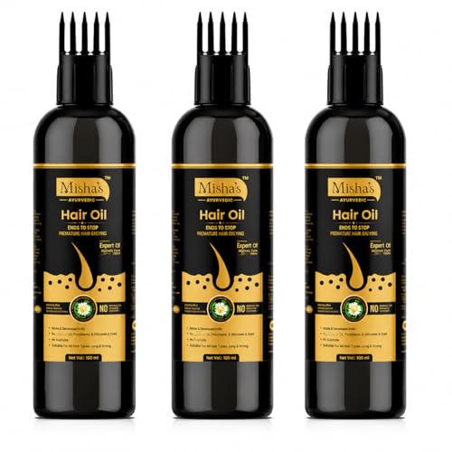 Image of Misha Ayurvedic Hair Oil for Hair Growth & Hair Fall Control with Bhringraj, Amla & Shikakai 100 ml (Pack of 3)