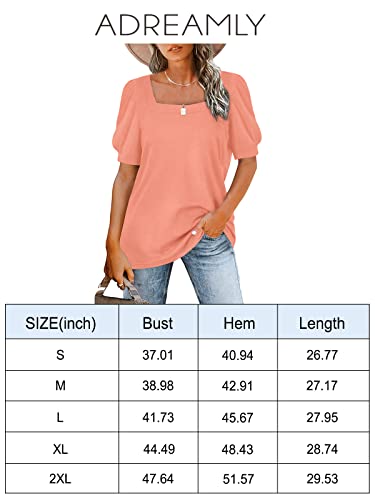 Adreamly Women's Short Sleeve Square Neck Shirts Loose Casual Tee Summer T-Shirt Relaxed Fit Tunic Top Orange Pink Small #TOP4