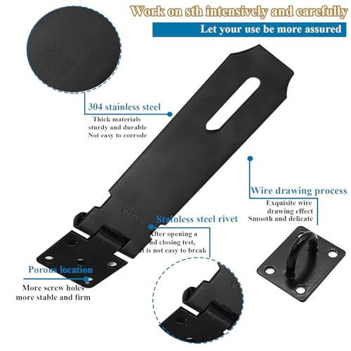 Sunxeke 5 Inch Door Locks Hasp Latch 2 Pack,304 Stainless Steel Safety Padlock Clasp Hasp Lock Latch with Combo Lock & Padlock,Heavy Duty Gate Latch Lock with Screws(Black)