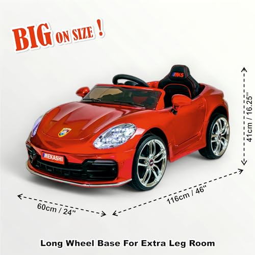 Image of MEKASHI Electric Ride-On Car for Kids 1-7 Years, 12V Battery, Remote Control, 5 Speed, LED Lights, Bluetooth, Metallic Red