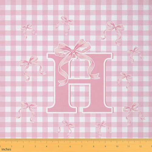 Tissu au mètre imperméable rose et blanc 276x150cm à motif nœud papillon et initiale H Loussiesd