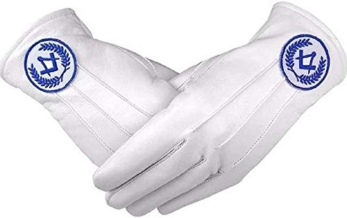 Guantes masónicos de cuero suave azul con grabado de cuadrado masónico