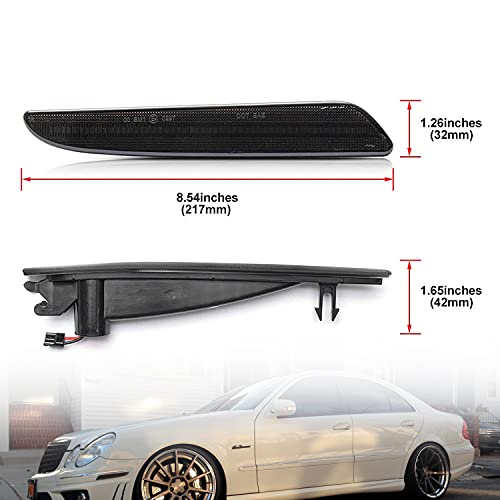 Nslumo Led Side Marker Lights Compatible W/ 2007-2009 Mercedes Ben'z W211 E350 E550 E63 Amg Lci Xenon White Front Bumper Turn Signal Lamp Assembly Smoked Lens Oem Sidemarker Replacement #TOP4