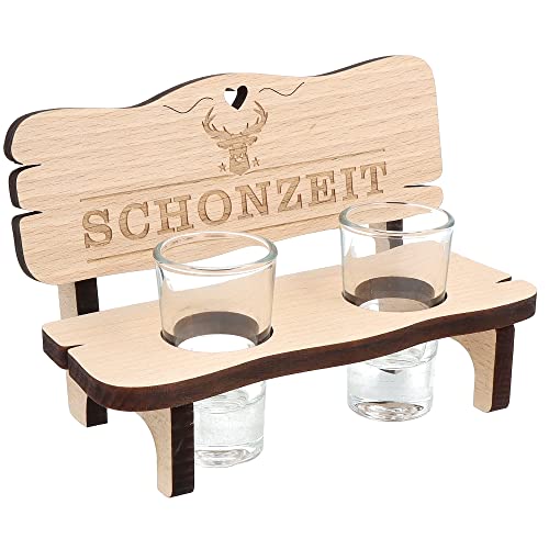 Spruchreif | Schnapsbank mit Gravur | Schnapsbank mit 2 Gläsern | Schnapsbank für Jäger | Schnapslatte mit Gläsern | Schnaps Geschenke | Jägergeschenke | Geschenk für Jäger