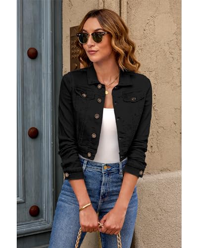 luvamia 2025 Cropped Jean Jackets for Women Fashion Short Denim Shacket Jacket Lightweight Fitted Stretchy with Pockets3