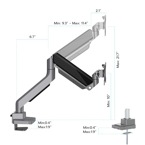 Image of Heavy Duty Single Monitor Mount for 13 inch-49 inch Curved Screens with USB, Gray