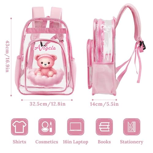 Custom Clear Kids' Backpack Large Cute PVC Cute Bear Animals Printing Transparent Daypack for Schools Stadium Concerts Work Clear/Pink Casual Pack3