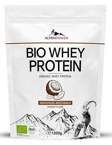 AlpenPower BIO WHEY Protein Kokosnuss 1 kg - 100% natürliche Zutaten & ohne Zusatzstoffe - Hochwertiges CFM Eiweiß-Pulver aus bester Bio-Alpenmilch