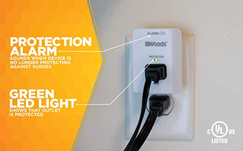 Southwire Woods Surge Protector - 1 Outlet - 1080J Appliance Surge Protection - LED Indicator Light and Alarm - Slim Space Saving Design - White - cULus Listed