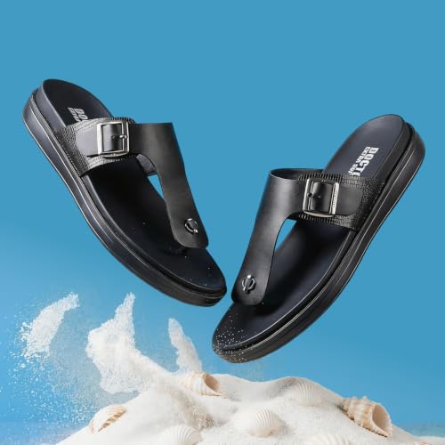 Image of DOCTOR EXTRA SOFT Men's Classic Casual Original Leather Thong Black /Brown Sandals /Chappals with Memory Foam Cushion| Stylish & Non-Slip|Comfortable & Lightweight |Flip flops Slippers Gents & Boys F-3