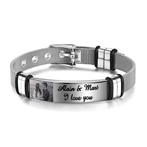 kaululu Personalizados Pulsera con Nombre Foto Grabado para Hombre Mujer in Acero Inoxidable BFF...