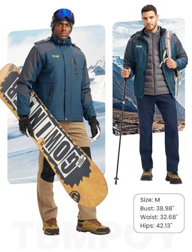 Image of TBMPOY Men's Winter Jackets Skiing Waterproof Snow Thick Fleece Lined Hooded Utility Cold Weather Warm Outdoor Ice Work