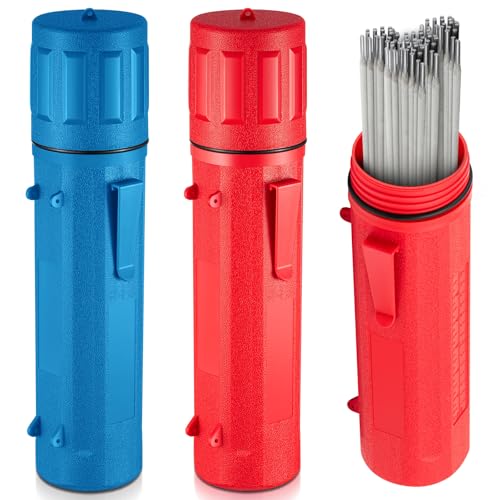 Zonon 2 Pcs Welding Rod Storage Tube 14 Inch Stick Electrode Storage Container Airproof Waterproof Canister (holds 350mm / 13.7in Rods)(Red and Blue)