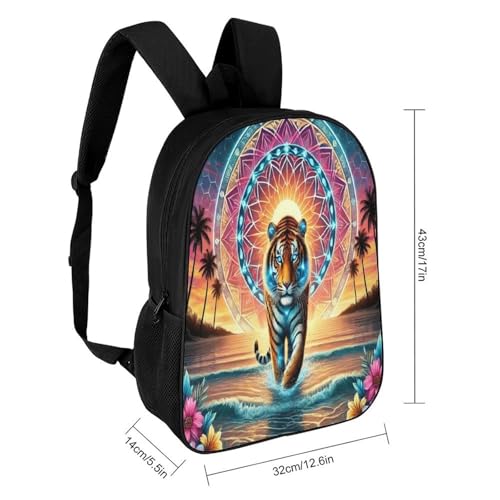 Tiger Mandala Sunset Backpack Simple Leisure Travel Backpack Outgoing Daypack 17 Inch2