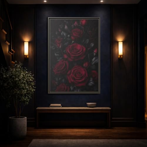 Tableau fleurs sombres sur toile canva vertical de 3cm - 4