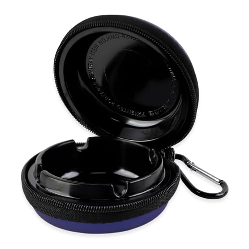 FEMONGY Portable Pocket Ashtray, Pocket Ashtray, Portable Pocket Ashtray, Pocket Butt Holder, Easy Open, Large Capacity, Suitable for Travel (Dark Blue)