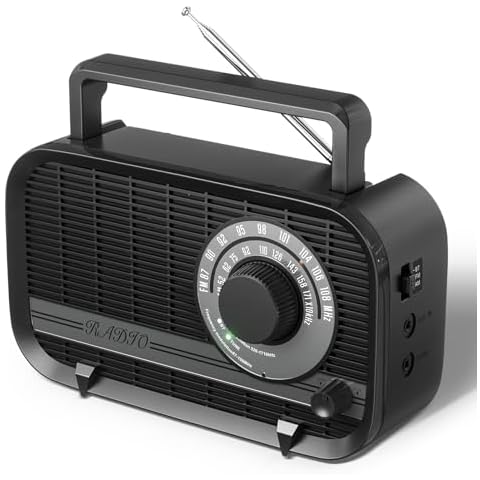 Audiocrazy AM FM Radio Plug in Wall or Battery Operated Radio with Best Reception,Portable Radio with Bluetooth,Transistor Radio with Headphone Jack,Large Dial Easy to Use for Seniors Elderly Black Cover