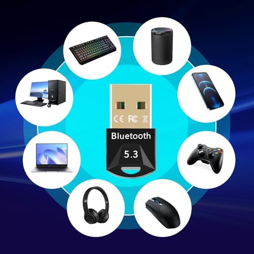 Klucz Bluetooth 5.3, adapter USB, klucz Bluetooth do PC, rozszerzona kompatybilność z systemem Windows 7/8.1/10/11, wielokrotne połączenie słuchawkowe klawiatura do drukarki, łatwa w instalacji,