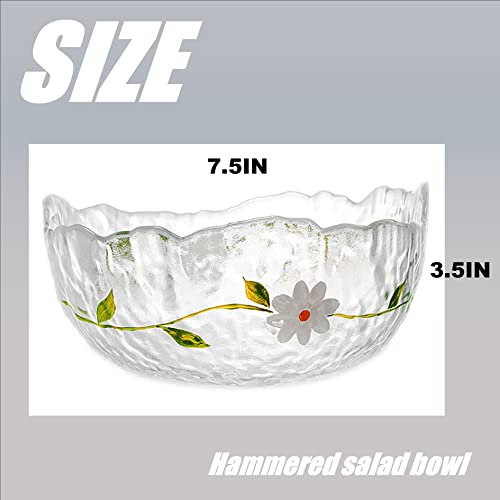 Halyuhn 50 Oz Hammered Glass Salad Bowl, 8”Daisy Decorative Bowl For Serving Food, Wavy Clear Glass Bowl With 3” Wall For Table Décor, Irregular Candy Bowl Fancy Glass Serving Dish For Office Desk #TOP1