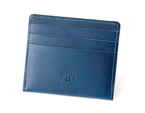［ASUMEDERU］イタリア製牛革 超薄型財布 お札もカードも小銭もこの薄さに ポケット財布 14E-3194 薄い財布(ブルー)