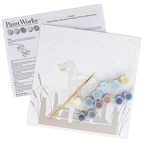Image of PaintWorks 73-91857 Moonrise Dog Animal Paint by Number Kit for Adults and Kids, 11 inch x 11 inch, Multicolor, 12pcs