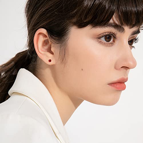 14K Gold Plated 925 Sterling Silver Small Half Huggie Hoop Earrings For Women Girls, Hypoallergenic Colored Cartilage Earring Studs | Gold Earrings For Women (Yellow Gold, Red Garnet) #TOP1