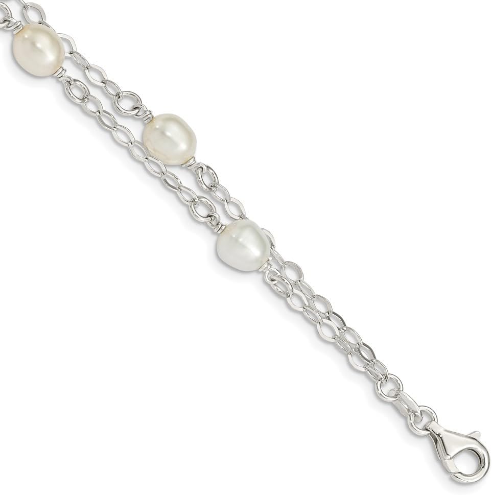 Diamond2Deal 925 Sterling Silver Rhodium 12mm White Cultured Pearl Bracelet 7.5"