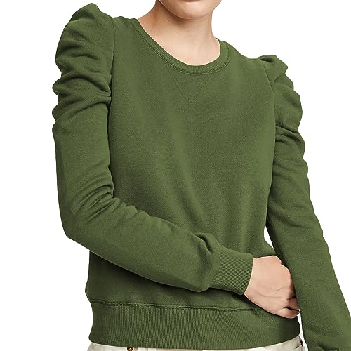 GOTOTOP Blusa feminina de manga comprida bufante gola redonda ajuste solto casual rosa vermelha, OD