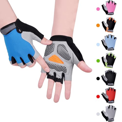 Kids Boy Girl Cycling Climing Half Finger Gloves Gel Padded BMX Bike Fingerless (Navy, Small)