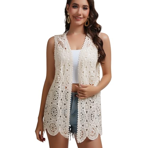 Womens Floral Crochet Lace Boho Trim Sleeveless Open Front Vest Cardigan by SMDPPWDBB - Used condition - Image 4