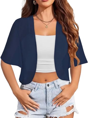 Image of Women Bolero Shrug Cardigan Open Front Cover Up Sheer Short Sleeve Kimonos for Evening Dress