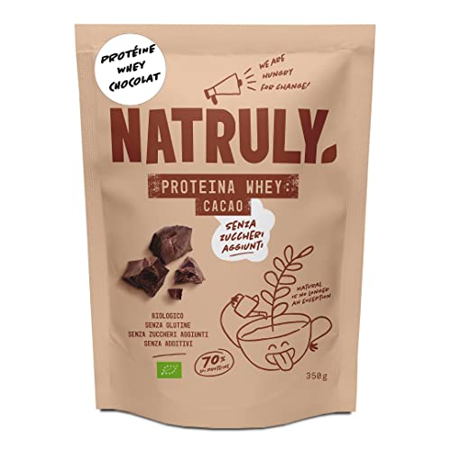 NATRULY Protéine Whey BIO Chocolat, 80% Isolat de Protéine de Lait de Vaches élevées au pâturage, Sans Sucre, 350 g Cover