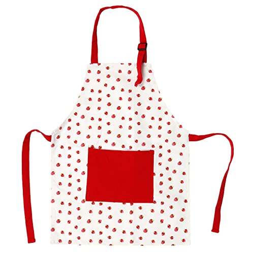 KooingTech Rote Erdbeerschürze Kinderschürze Für Kinder Verstellbare Baumwolle Kochschürze Kinder Mit Taschen 50x40cm (1)