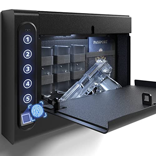 XDeer Biometric Wall Safe without Gas Strut for Quick Access, Hidden Storage for Full-Size, LED Light, Silent Mode, and Backlit Digital Keypad S008QG (Without Gas)