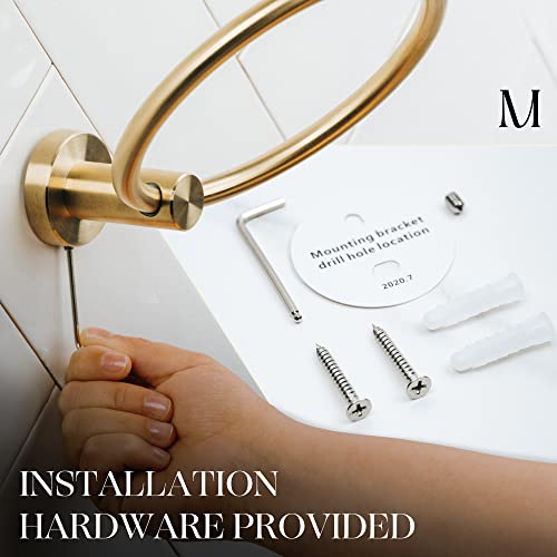 Image of Marmolux Acc Brushed Gold Towel Ring - Modern Hand Towel Holder - Stainless Steel Bathroom Towel Rack - Round Hanger