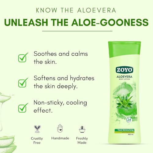 Image of ZOYO Hydrating Aloe Vera Body Lotion | Soothing & Moisturizing | Dry Skin Relief | Sunburn Soothing | Sulfate & Cruelty-Free | For All Skin Types | 500ml